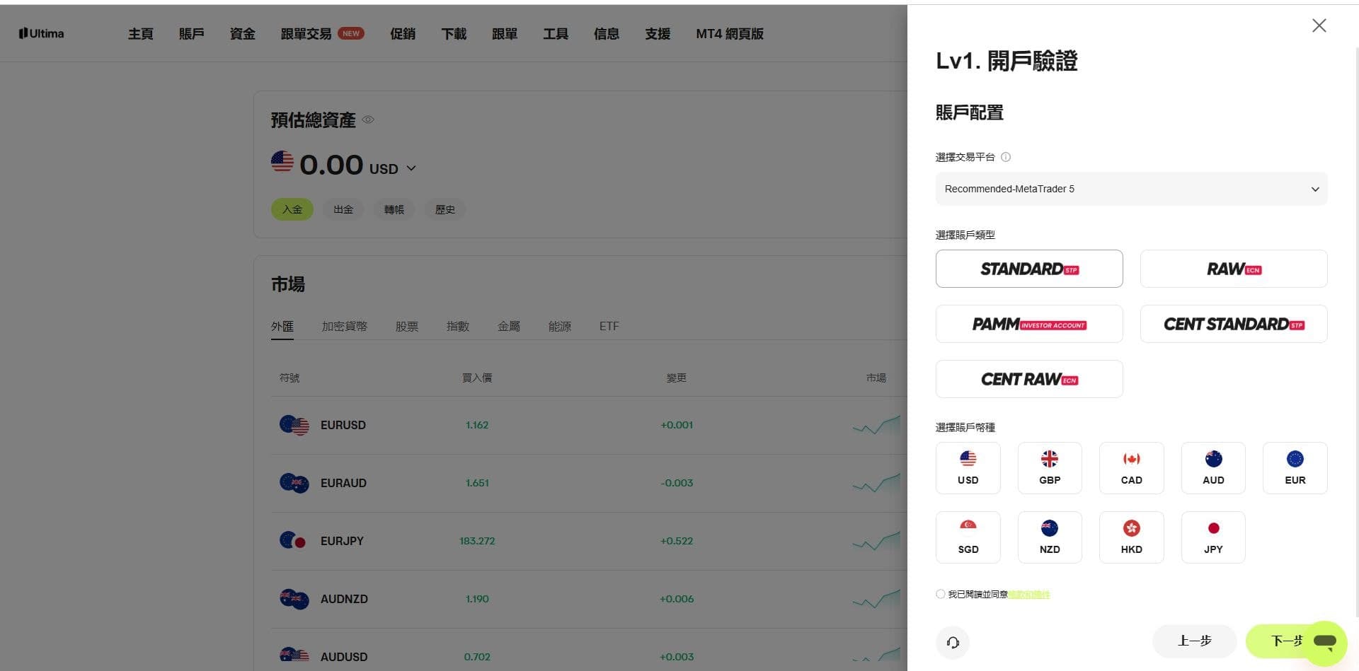 Illustration of the Ultima Markets onboarding flow